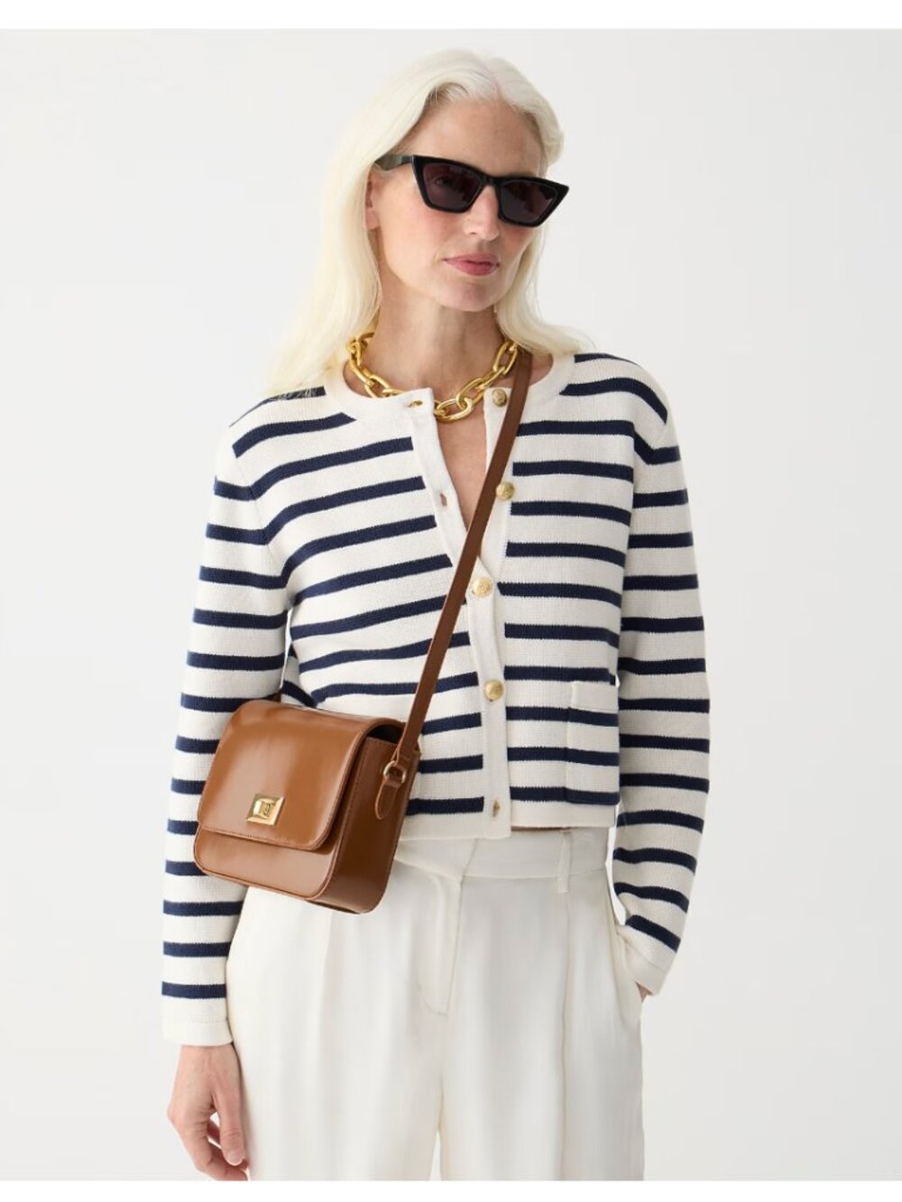 J.Crew Emilie Sweater Lady Jacket Ivory and Navy Stripe Size S NTW